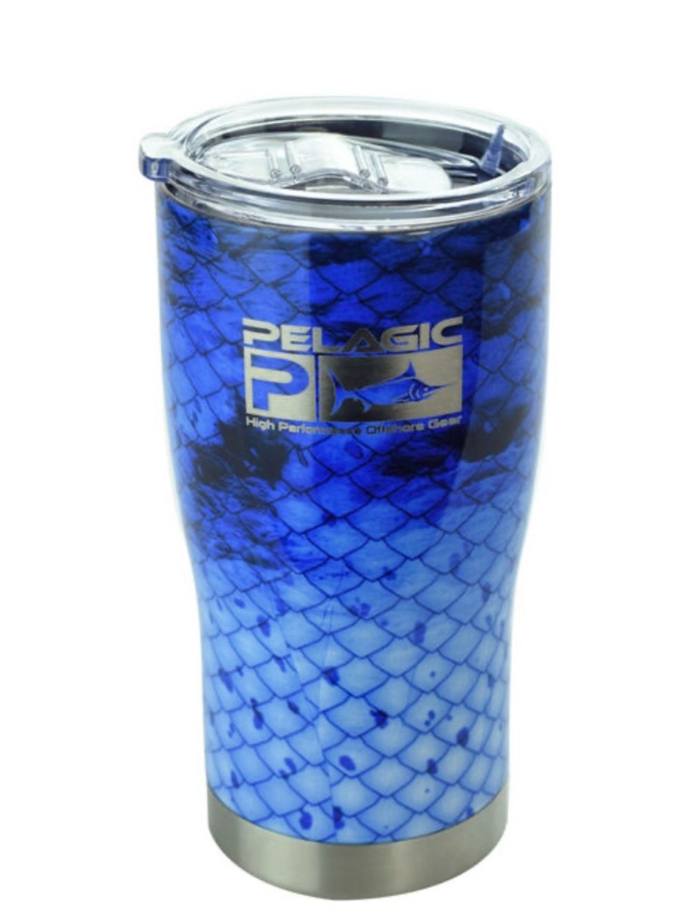 Pelagic Blue Fishscale Travel Tumbler with Clear Lid 20 oz